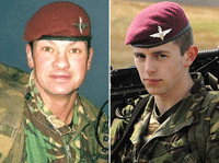 [ Warrant Officer 2nd Class Michael Williams of 2nd Battalion The Parachute Regiment (2 PARA) and Private Joe Whittaker from 4th Battalion The Parachute Regiment ]